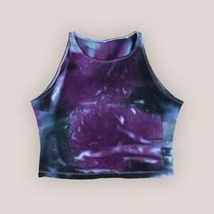 NWT Eolande Tie Dye Crop Top Purple Black Cropped Cotton Yoga Shirt